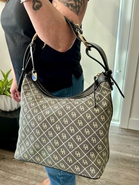 Dooney & Bourke Black & Cream Logo Shoulder Hobo